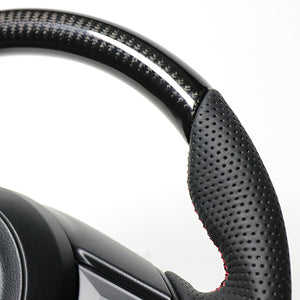 REAL ORIGINAL SERIES SOFT D SHAPE BLACK CARBON RED X BLACK EURO STITCH STEERING WHEEL FOR MAZDA AXELA BM:LATE BY:LATE  MZD-BKC-RD