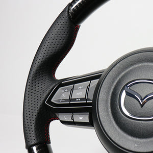 REAL ORIGINAL SERIES SOFT D SHAPE BLACK CARBON RED X BLACK EURO STITCH STEERING WHEEL FOR MAZDA CX-3 DK:LATE  MZD-BKC-RD