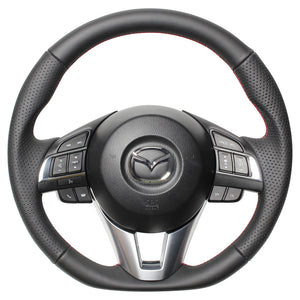 REAL ORIGINAL SERIES D SHAPE ALL LEATHER RED X BLACK EURO STITCH STEERING WHEEL FOR MAZDA CX-5 KE  MZA-LPB-RD