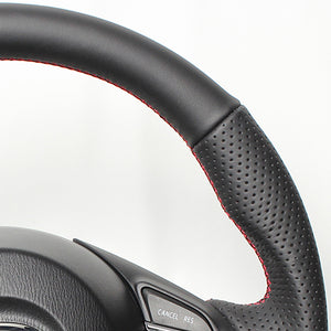 REAL ORIGINAL SERIES D SHAPE ALL LEATHER RED X BLACK EURO STITCH STEERING WHEEL FOR MAZDA AXELA BM:ZENKI BY:ZENKI  MZA-LPB-RD