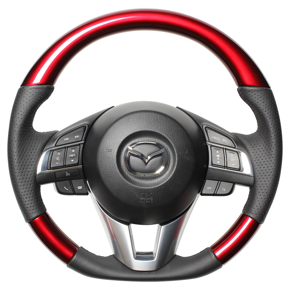 REAL ORIGINAL SERIES D SHAPE PEARL RED BLACK EURO STITCH STEERING WHEEL FOR MAZDA CX-5 KE  MZA-RDW-BK