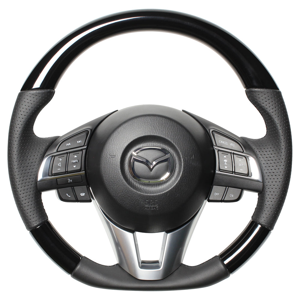 REAL ORIGINAL SERIES D SHAPE PIANO BLACK BLACK EURO STITCH STEERING WHEEL FOR MAZDA DEMIO DJ: ZENKI  MZA-PBW-BK - Black Hawk Japan