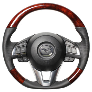 REAL ORIGINAL SERIES D SHAPE BROWN WOOD BLACK EURO STITCH STEERING WHEEL FOR MAZDA CX-3 DK: ZENKI  MZA-BRW-BK