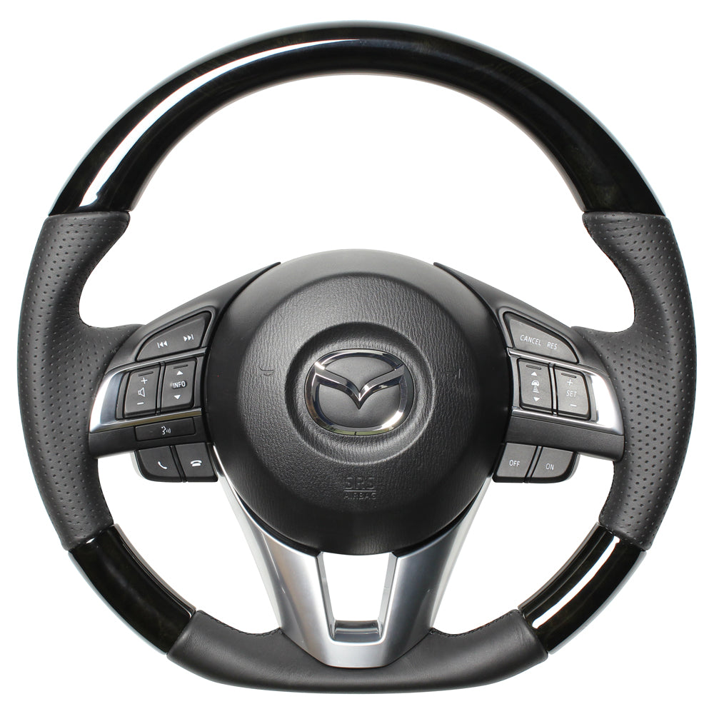 REAL ORIGINAL SERIES D SHAPE BLACK WOOD BLACK EURO STITCH STEERING WHEEL FOR MAZDA CX-3 DK: ZENKI  MZA-BKW-BK
