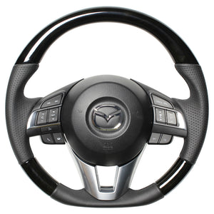 REAL ORIGINAL SERIES D SHAPE BLACK WOOD BLACK EURO STITCH STEERING WHEEL FOR MAZDA CX-3 DK: ZENKI  MZA-BKW-BK