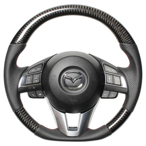 REAL ORIGINAL SERIES D SHAPE BLACK CARBON RED X BLACK EURO STITCH STEERING WHEEL FOR MAZDA CX-3 DK: ZENKI  MZA-BKC-RD