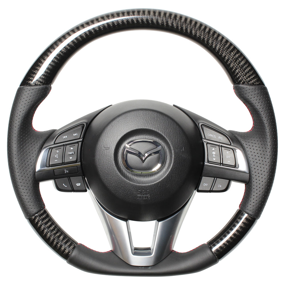 REAL ORIGINAL SERIES D SHAPE BLACK CARBON RED X BLACK EURO STITCH STEERING WHEEL FOR MAZDA CX-5 KE  MZA-BKC-RD