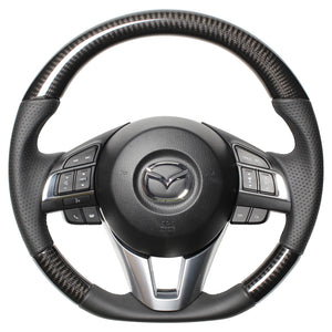 REAL ORIGINAL SERIES D SHAPE BLACK CARBON BLACK EURO STITCH STEERING WHEEL FOR MAZDA DEMIO DJ: ZENKI  MZA-BKC-BK