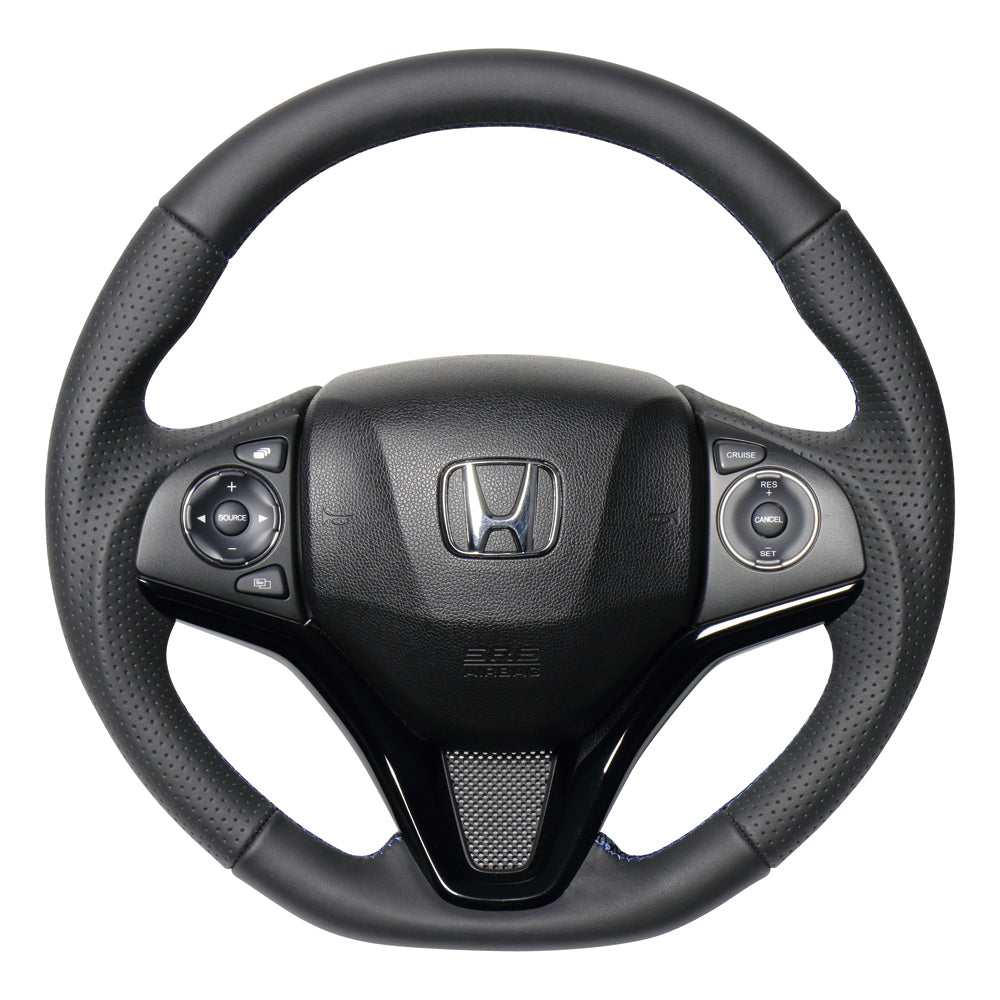 REAL ORIGINAL SERIES SOFT D SHAPE ALL LEATHER BLUE X BLACK EURO STITCH STEERING WHEEL FOR HONDA FIT GP5 6 GK3~6  HNA-LPB-BL