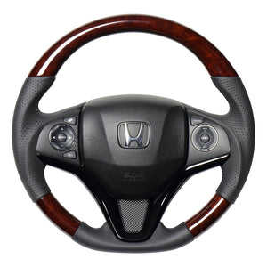 REAL ORIGINAL SERIES SOFT D SHAPE BROWN WOOD BLACK EURO STITCH STEERING WHEEL FOR HONDA FIT GP5 6 GK3~6  HNA-BRW-BK