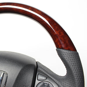 REAL ORIGINAL SERIES SOFT D SHAPE BROWN WOOD BLACK EURO STITCH STEERING WHEEL FOR HONDA GRACE GM4-6 GM9  HNA-BRW-BK