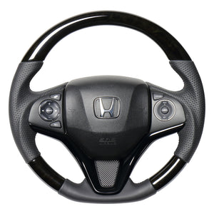 REAL ORIGINAL SERIES SOFT D SHAPE BLACK WOOD BLACK EURO STITCH STEERING WHEEL FOR HONDA FIT GP5 6 GK3~6  HNA-BKW-BK