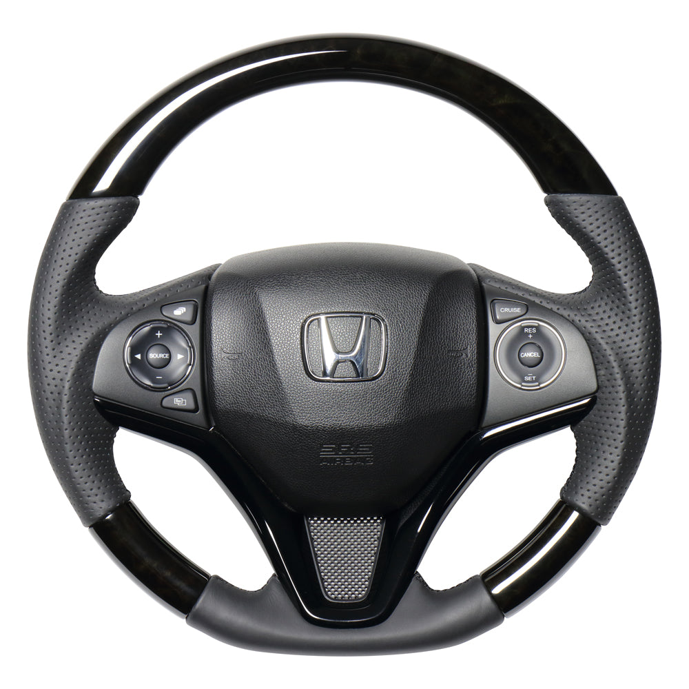 REAL ORIGINAL SERIES SOFT D SHAPE BLACK WOOD BLACK EURO STITCH STEERING WHEEL FOR HONDA GRACE GM4-6 GM9  HNA-BKW-BK