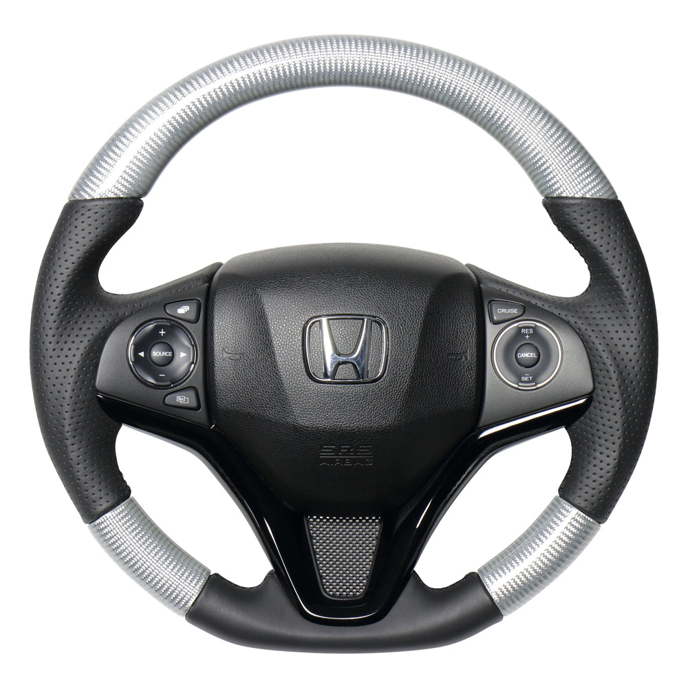 REAL ORIGINAL SERIES SOFT D SHAPE SILVER CARBON BLACK EURO STITCH STEERING WHEEL FOR HONDA FIT GP5 6 GK3~6  HNA-SLC-BK