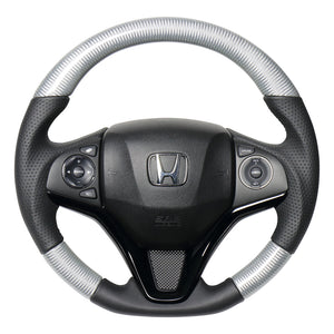 REAL ORIGINAL SERIES SOFT D SHAPE SILVER CARBON BLACK EURO STITCH STEERING WHEEL FOR HONDA FIT GP5 6 GK3~6  HNA-SLC-BK