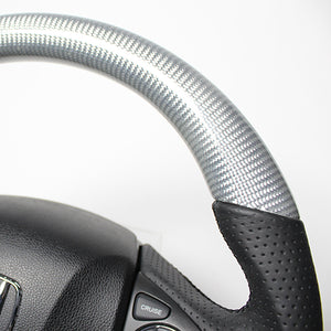 REAL ORIGINAL SERIES SOFT D SHAPE SILVER CARBON BLACK EURO STITCH STEERING WHEEL FOR HONDA GRACE GM4-6 GM9  HNA-SLC-BK