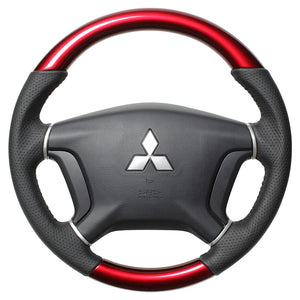 REAL ORIGINAL SERIES ROUND SHAPE PEARL RED BLACK STITCH STEERING WHEEL FOR MITSUBISHI DELICA D:5 CV W:ZENKI  D5-RDW-BK