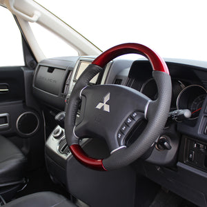 REAL ORIGINAL SERIES ROUND SHAPE PEARL RED BLACK STITCH STEERING WHEEL FOR MITSUBISHI DELICA D:5 CV W:ZENKI  D5-RDW-BK