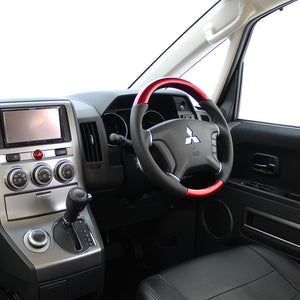REAL ORIGINAL SERIES ROUND SHAPE PEARL RED BLACK STITCH STEERING WHEEL FOR MITSUBISHI DELICA D:5 CV W:ZENKI  D5-RDW-BK