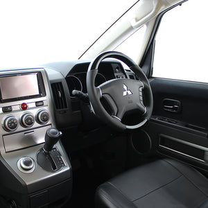 REAL ORIGINAL SERIES ROUND SHAPE PIANO BLACK BLACK STITCH STEERING WHEEL FOR MITSUBISHI DELICA D:5 CV W:ZENKI  D5-PBW-BK