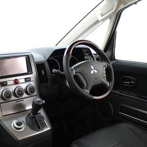 REAL ORIGINAL SERIES ROUND SHAPE BROWN WOOD BLACK STITCH STEERING WHEEL FOR MITSUBISHI PAJERO V8 W V9 W  D5-BRW-BK