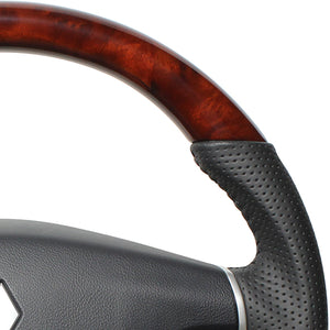 REAL ORIGINAL SERIES ROUND SHAPE BROWN WOOD BLACK STITCH STEERING WHEEL FOR MITSUBISHI DELICA D:5 CV W:ZENKI  D5-BRW-BK - Black Hawk Japan