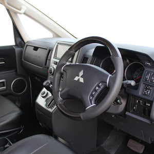 REAL ORIGINAL SERIES ROUND SHAPE BLACK CARBON BLACK STITCH STEERING WHEEL FOR MITSUBISHI DELICA D:5 CV W:ZENKI  D5-BKC-BK