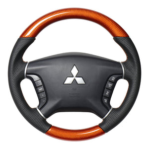 REAL ORIGINAL SERIES ROUND SHAPE ORANGE CARBON ORANGE X BLACK EURO STITCH STEERING WHEEL FOR MITSUBISHI DELICA D:5 CV W:ZENKI  D5-ORC-OR - Black Hawk Japan
