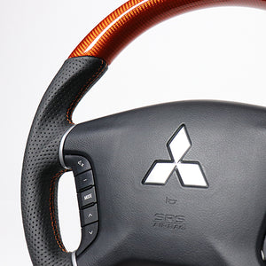 REAL ORIGINAL SERIES ROUND SHAPE ORANGE CARBON ORANGE X BLACK EURO STITCH STEERING WHEEL FOR MITSUBISHI DELICA D:5 CV W:ZENKI  D5-ORC-OR - Black Hawk Japan
