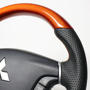 REAL ORIGINAL SERIES ROUND SHAPE ORANGE CARBON ORANGE X BLACK EURO STITCH STEERING WHEEL FOR MITSUBISHI DELICA D:5 CV W:ZENKI  D5-ORC-OR - Black Hawk Japan