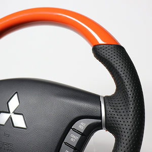 REAL ORIGINAL SERIES ROUND SHAPE ORANGE ORANGE X BLACK EURO STITCH STEERING WHEEL FOR MITSUBISHI PAJERO V8 W V9 W  D5-ORW-OR