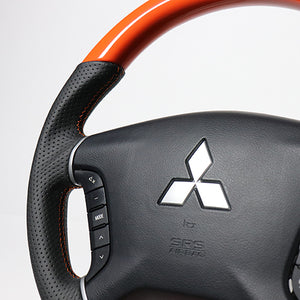 REAL ORIGINAL SERIES ROUND SHAPE ORANGE ORANGE X BLACK EURO STITCH STEERING WHEEL FOR MITSUBISHI DELICA D:5 CV W:ZENKI  D5-ORW-OR