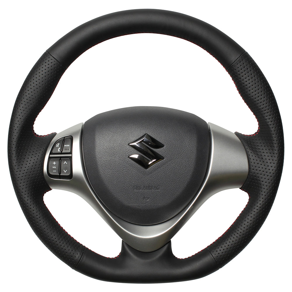 REAL ORIGINAL SERIES SOFT D SHAPE ALL LEATHER RED X BLACK EURO STITCH STEERING WHEEL FOR NISSAN CLIPPER RIO DR17W  MR31-LPB-RD