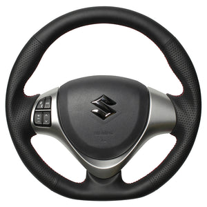 REAL ORIGINAL SERIES SOFT D SHAPE ALL LEATHER RED X BLACK EURO STITCH STEERING WHEEL FOR SUZUKI ALTO HA25: KOUKI HA35: KOUKI  MR31-LPB-RD