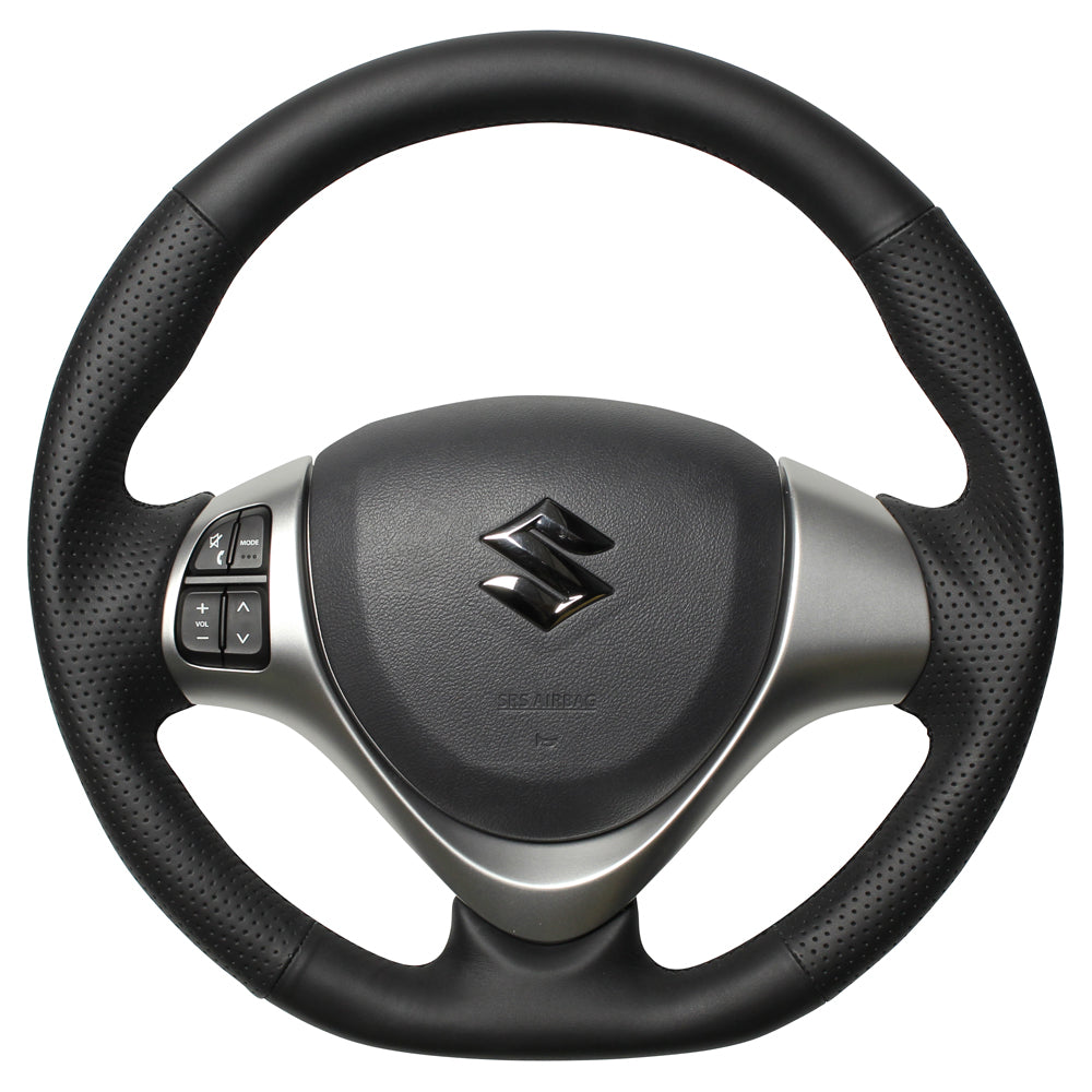 REAL ORIGINAL SERIES SOFT D SHAPE ALL LEATHER BLACK EURO STITCH STEERING WHEEL FOR SUZUKI ALTO HA25: KOUKI HA35: KOUKI  MR31-LPB-BK