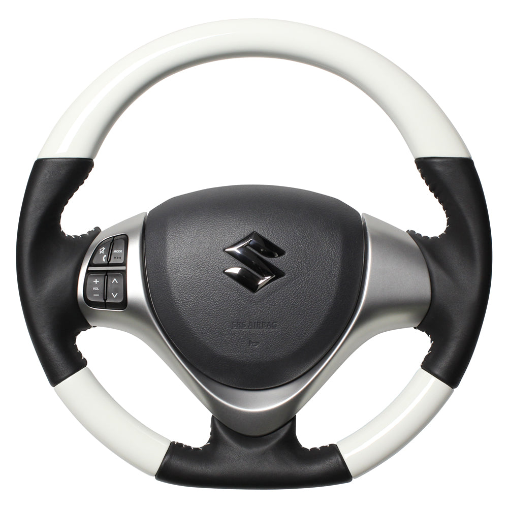 REAL ORIGINAL SERIES SOFT D SHAPE WHITE WHITE STITCH STEERING WHEEL FOR MAZDA FLARE WAGON CUSTOM STYLE MM32S MM42S  MR31-WHW-WH