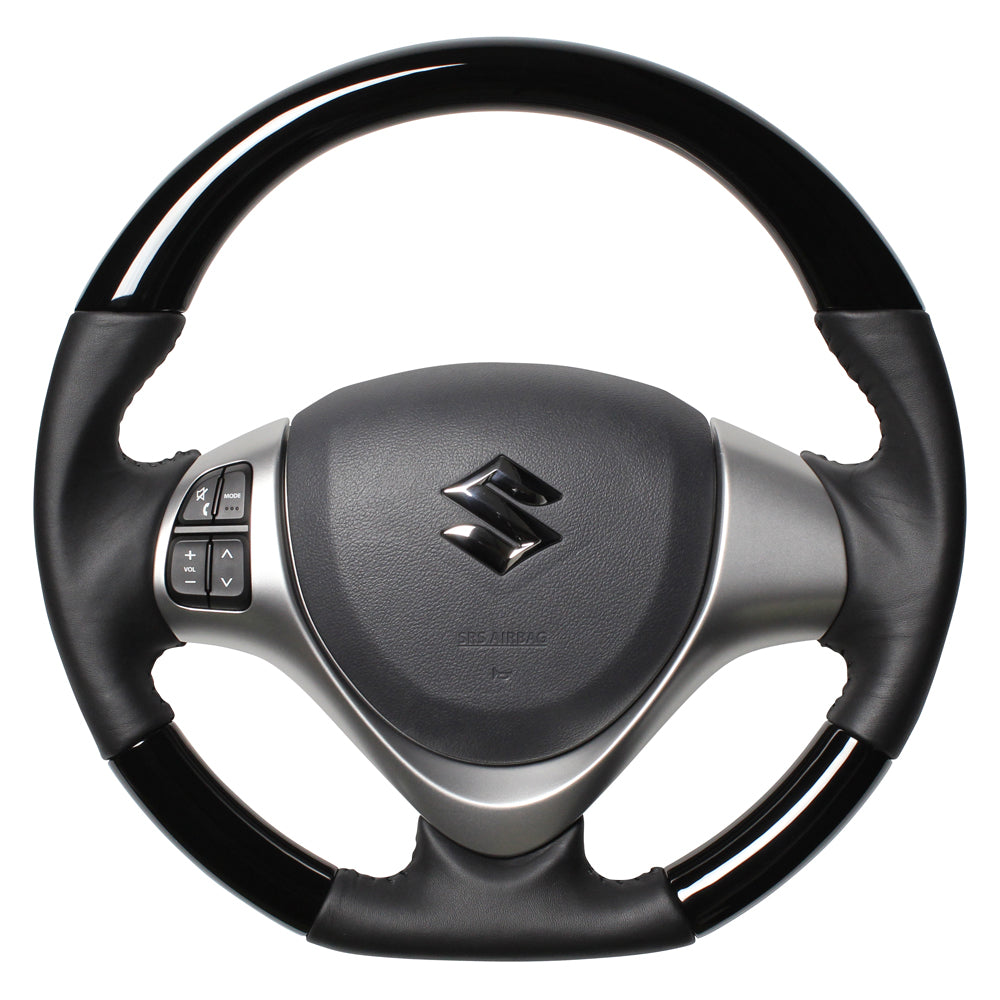 REAL ORIGINAL SERIES SOFT D SHAPE PIANO BLACK BLACK STITCH STEERING WHEEL FOR NISSAN CLIPPER RIO DR17W  MR31-PBW-BK