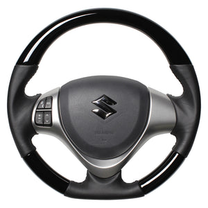 REAL ORIGINAL SERIES SOFT D SHAPE PIANO BLACK BLACK STITCH STEERING WHEEL FOR NISSAN CLIPPER RIO DR17W  MR31-PBW-BK