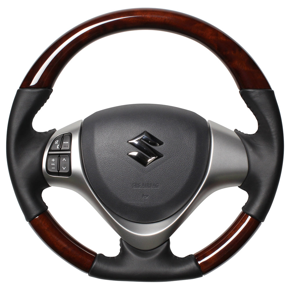 REAL ORIGINAL SERIES SOFT D SHAPE BROWN WOOD BLACK STITCH STEERING WHEEL FOR NISSAN CLIPPER RIO DR17W  MR31-BRW-BK