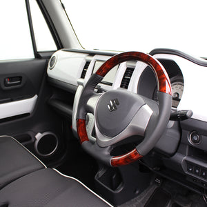 REAL ORIGINAL SERIES SOFT D SHAPE BROWN WOOD BLACK STITCH STEERING WHEEL FOR SUZUKI ALTO HA25: KOUKI HA35: KOUKI  MR31-BRW-BK