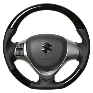 REAL ORIGINAL SERIES SOFT D SHAPE BLACK WOOD BLACK STITCH STEERING WHEEL FOR MAZDA SCRUM WAGON DG17W  MR31-BKW-BK