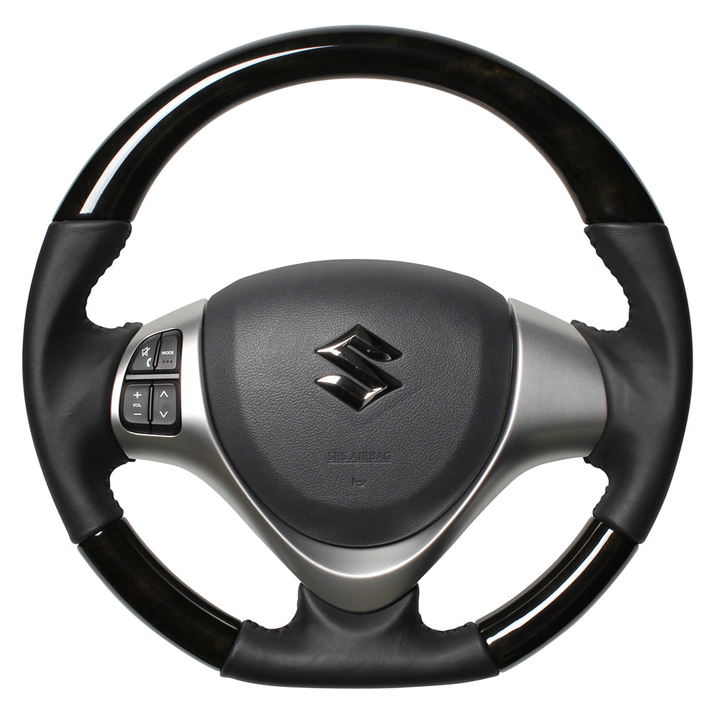 REAL ORIGINAL SERIES SOFT D SHAPE BLACK WOOD BLACK STITCH STEERING WHEEL FOR SUZUKI WAGON R STINGRAY MH34S MH44S  MR31-BKW-BK