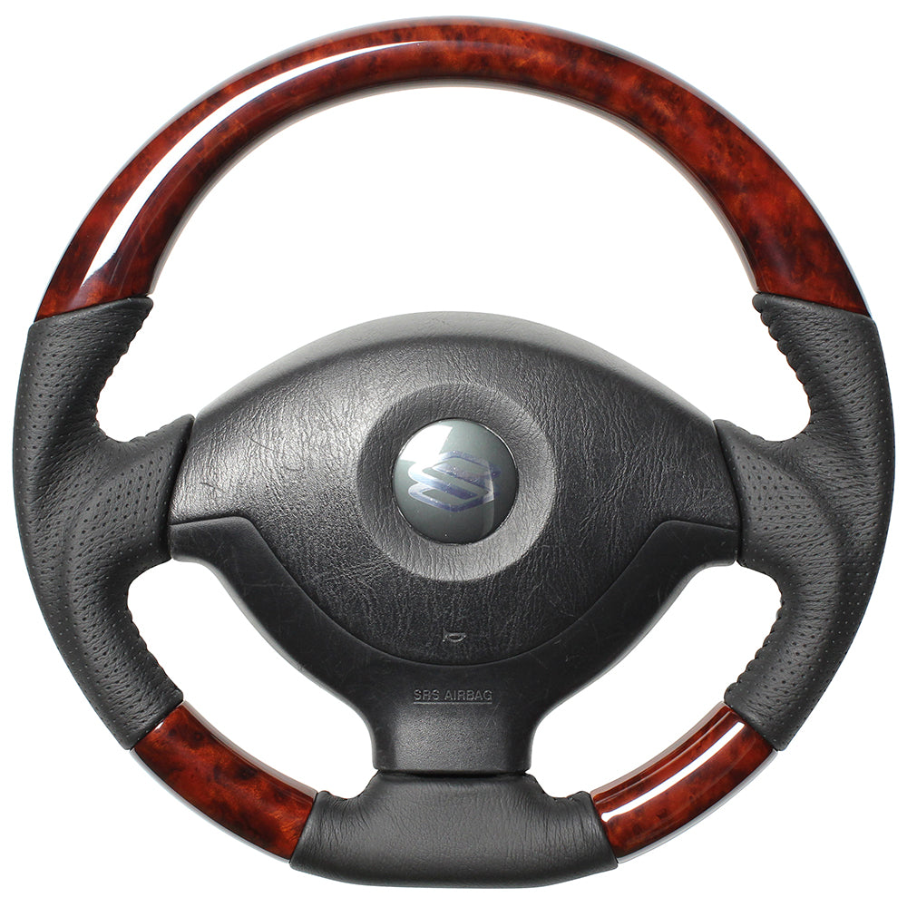 REAL ORIGINAL SERIES SOFT D SHAPE BROWN WOOD BLACK STITCH STEERING WHEEL FOR SUZUKI JIMNY SIERRA JB43W: 4-8 TYPE  JB-BRW-BK