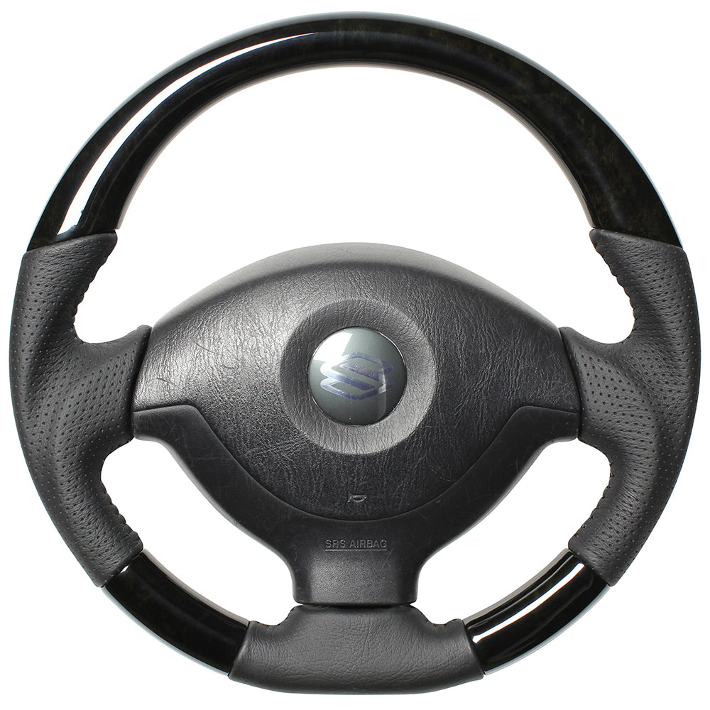 REAL ORIGINAL SERIES SOFT D SHAPE BLACK WOOD BLACK STITCH STEERING WHEEL FOR SUZUKI JIMNY SIERRA JB43W: 4-8 TYPE  JB-BKW-BK