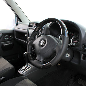REAL ORIGINAL SERIES SOFT D SHAPE BLACK CARBON BLACK STITCH STEERING WHEEL FOR MAZDA AZ OFFROAD JM23W  JB-BKC-BK