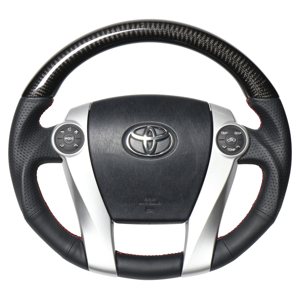REAL PREMIUM SERIES OVAL SHAPE BLACK CARBON RED X BLACK EURO STITCH STEERING WHEEL FOR TOYOTA AQUA GR SPORT 10 NOT 17-INCH PACKAGE  30-BS-BKC-RD