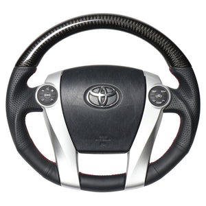 REAL PREMIUM SERIES OVAL SHAPE BLACK CARBON RED X BLACK EURO STITCH STEERING WHEEL FOR TOYOTA AQUA GR SPORT 10 NOT 17-INCH PACKAGE  30-BS-BKC-RD