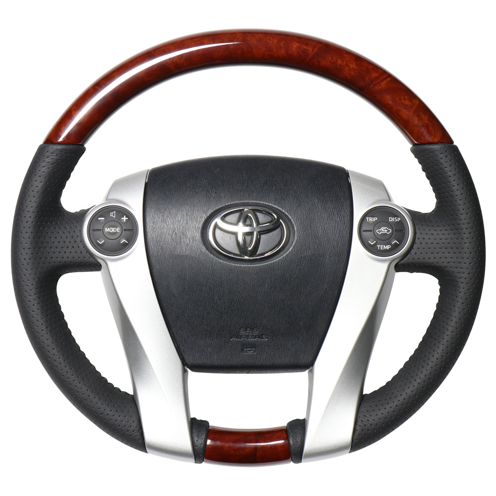 REAL ORIGINAL SERIES OVAL SHAPE BROWN WOOD BLACK STITCH STEERING WHEEL FOR DAIHATSU MOBIUS ZVW41N  30-1-BRW