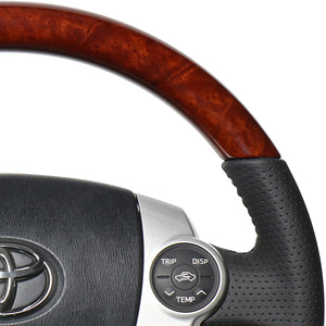 REAL ORIGINAL SERIES OVAL SHAPE BROWN WOOD BLACK STITCH STEERING WHEEL FOR TOYOTA PRIUS PHV 30  30-1-BRW