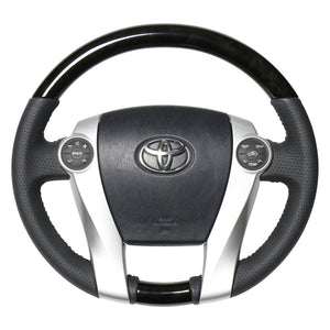 REAL ORIGINAL SERIES OVAL SHAPE BLACK WOOD BLACK STITCH STEERING WHEEL FOR TOYOTA PRIUS PHV 30  30-1-BKW